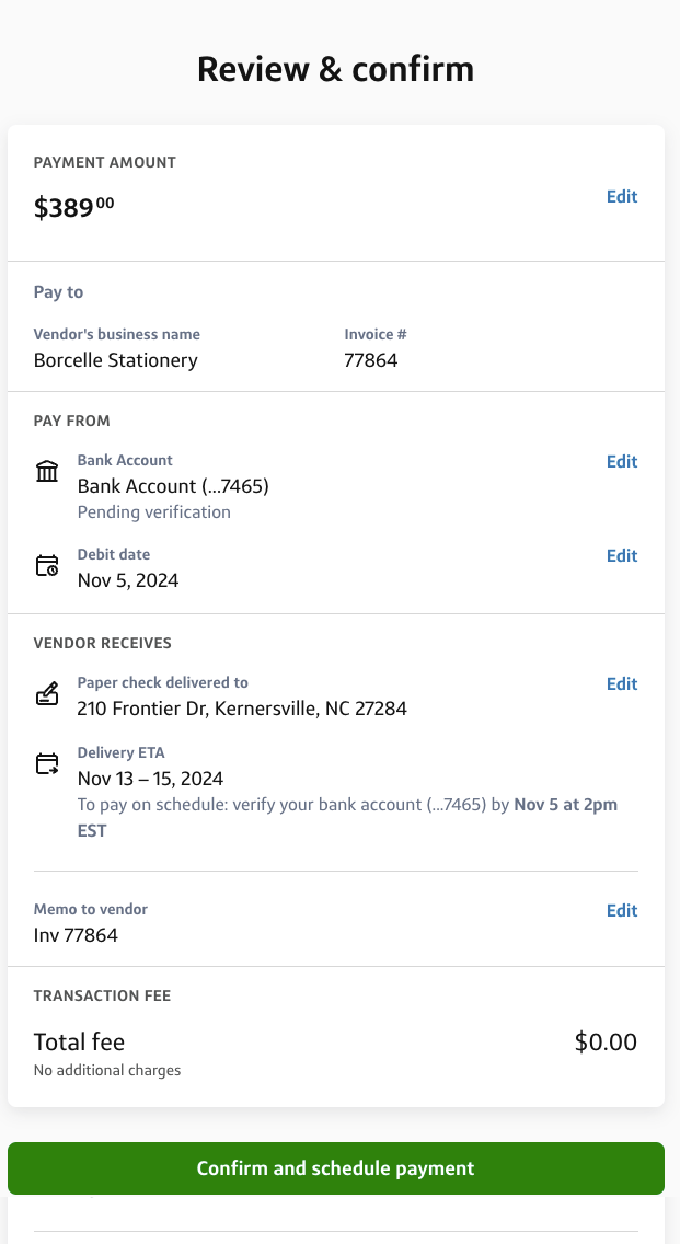 Paying a vendor via paper check- reviewing and confirming the details.png