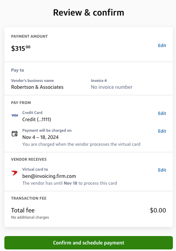 Paying a vendor with a virtual card- reviewing and confirming the payment details.png